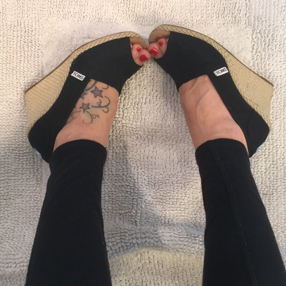 Black TOMS wedged peep toe Sandals